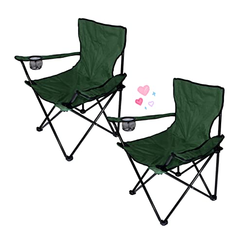 HUOLE Lot de 2 Chaises de Camping Pliantes Portables 2 Places avec Porte-Gobelets et 2 Sacs de Transport –Vert armée-2PC