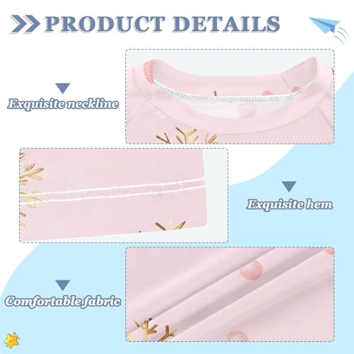 ALAZA Kids Rash Guard Girls Toddler Swim Shirts Short Sleeve Golden Snowflake Pink UPF 50+ 3T3