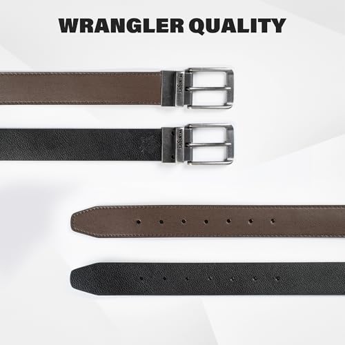 Wrangler Mens Reversible Leather Belt, Brown Black Casual Dress Belt One Size, Cut For Fit4