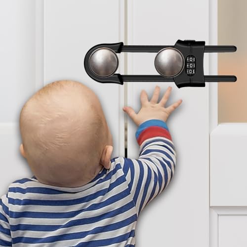 Miniatura 6 de Paquete De 4 Cerraduras Corredizas De Seguridad Para Niños, Ajustables En Forma De U, Cerraduras De Código De Puerta Corredera De 3 Dígitos, Contraseña De 3 Dígitos, Cerraduras De Seguridad