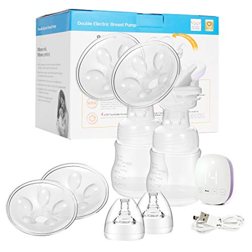 BeebeeRun Double Electric Breast Pumps Pain Free Strong Suction Power, Hospital Grade Breast Feeding Pumps with 4 Modes & 16 Levels,Ultra-Quiet Rechargeable Milk Pumps for Travel&Home
