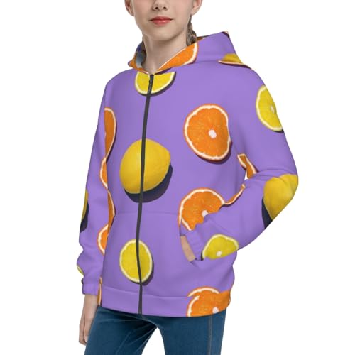 Yellow Lemon And Orange Kid Hoodies Boys Zip Up Sweatshirts Girls Pullover with Pocket