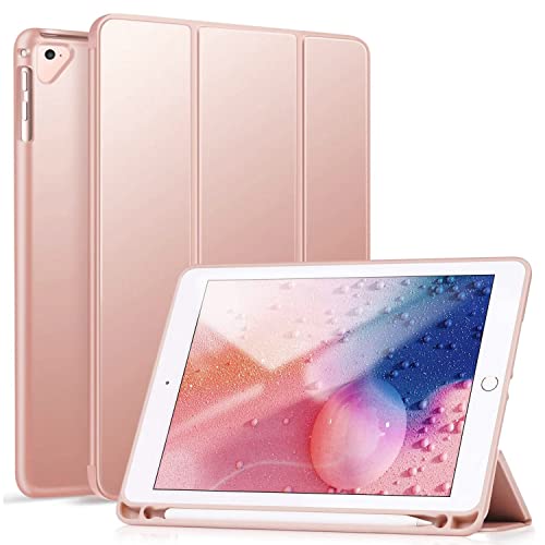 Ztotop Case Newest for iPad 9.7 Inch 2018 with Pencil Holder - Lightweight Soft TPU Back Cover and Trifold Stand with Auto Sleep/Wake, Protective for iPad 6th Generation(A1893/A1954),Rose Gold