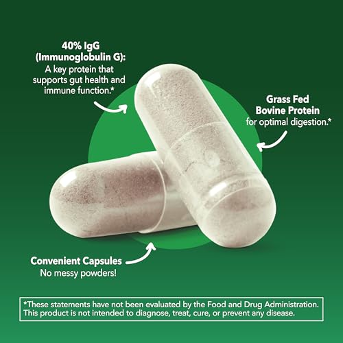 Grass Fed Colostrum Supplement for Immune and Gut Health - 1000mg Bovine Colostrum per Serving with 40% IgG - 60 Count - Non-GMO, Gluten-Free Colostrum Capsules for Adults - 30 Day Supply