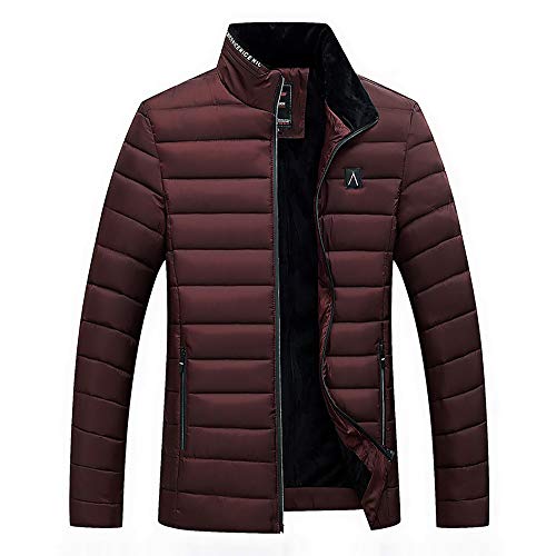 Malloom Invierno Cazadoras De Plumas Calor Grueso Manga Larga Encapuchado Chaquetas Acolchado Abrigo para Hombre Invierno (Rojo, 3XL)