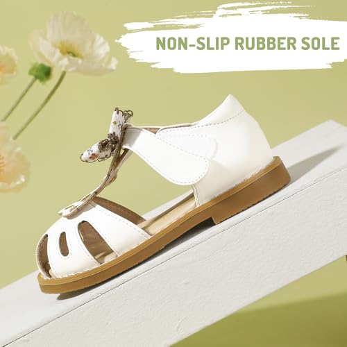 Image of Hehainom Toddler Girls Sandals Closed Toe Bow Flower Girl Summer Shoes Little Kids Flats Sandals