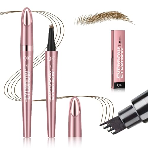 2025 Nouveau crayon à sourcils magique, avec 4 pointes micro-fourchettes, crayon à sourcils 3D Microblading imperméable et anti-taches pour un aspect naturel (Marron Clair)