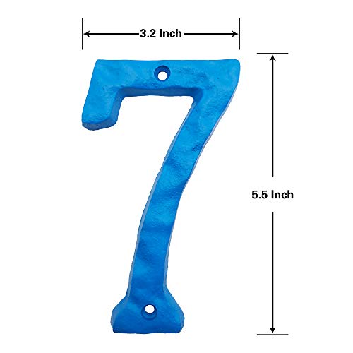 5.5 Inch High Cast Iron House Number, Solid Hammered Home Address Numbers, Elegant Blue Finished-Number 7 #TOP1