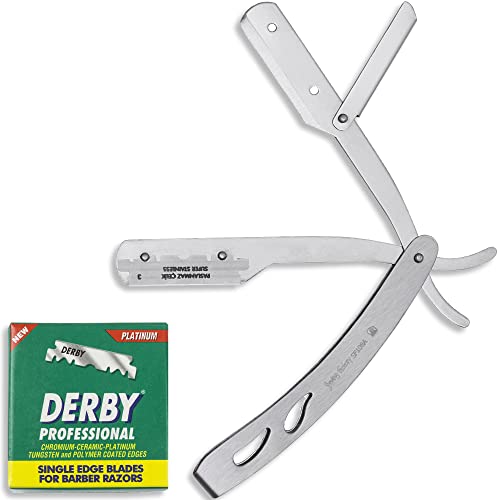 The Shave Factory Straight Edge Razor Kit - with Single Stainless Steel razors (Matte + Derby Professional)