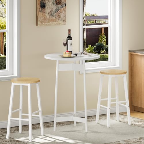 Miniatura 5 de Hoobro Juego De 2 Taburetes Altos De Bar, Sillas De Cocina Y Comedor, Con 2 Reposapiés De Distinta Altura, Pies Ajustables, Blanco Y Natura Ewn07by01g1