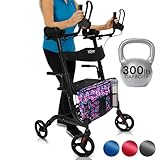 Vive Mobility Upright Walker with Seat, for Seniors, Women - Stand Up Rollator, Arm Rests, Heavy Duty, Folding Medical Aid Scooter for Elderly, Seniors - Walking Foldable Assist (Black, Floral Bag)