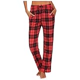 Yubenhong Pantalones de pijama a cuadros para mujer, pantalones de invierno de longitud completa, pantalones de pijama para parejas de Navidad, pantalones de invierno, pantalones largos de pijama,