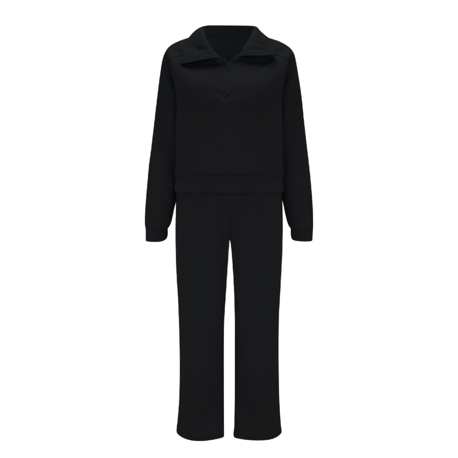 Generico Survêtement surdimensionné pour femme, demi-fermeture éclair, sweat et pantalon taille haute avec poches, tissu doux, deux pièces, polyvalent, pour la détente à la maison et les sorties