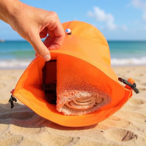 Boyarín y Bolsa Seca para Nado - para Nadadores, Aguas Abiertas y Triatlón. Boyarín Inflable para Adultos y Niños. Color Naranja Señal miniatura 3