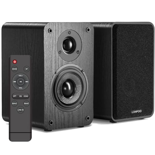 LONPOO Powered Bookshelf Speakers - Wireless 100W RMS Bluetooth with eARC - Powerful Home Music System - Home Theater Systems, Studio Monitors