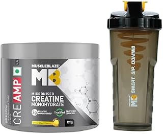 MuscleBlaze Micronised Creatine Monohydrate CreAMP Powder, Citrus Blast (120g) + Cyclone Blender Gym Shaker (700ml) Price In India
