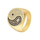 BWDHJLEY Alianza de boda dorada de acero de titanio para hombre, anillo de compromiso, Yin Yang, joyería moderna para el pulgar, R 1/2, Titanio, Sin piedra preciosa