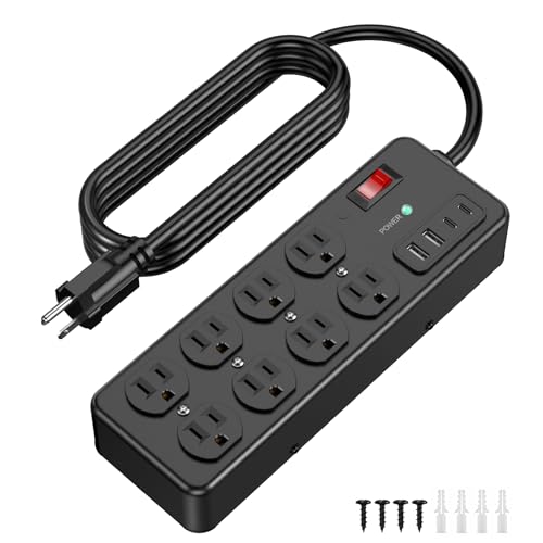 Magnetic Heavy Duty Power Strip with 4 USB Metal Wall Mount Power Strip with 2700J Surge Protector 12 AWG 6FT Extension Cord for Garage Workshop ETL Listed