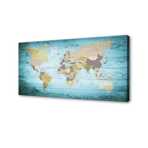 Jiuqinghua Vintage Wood World Map Wall Art Canvas Print Living Room Decor
