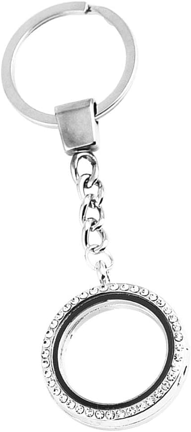 Silver Crystal Round Floating Glass Locket Memory Keyring Charm Comfortable and Environmentally Necklaces