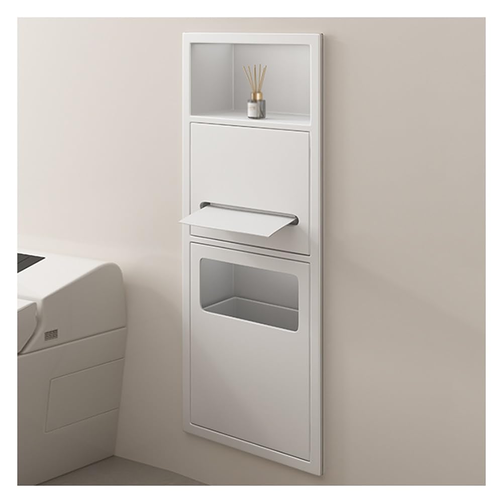 QUSYZD Bathroom Niche Recessed Organizer Shower Shelf Stainless Steel Wall Inserted Storage Caddy with Garbage Can Waterproof and Rustproof White 70X28X13.5cm,