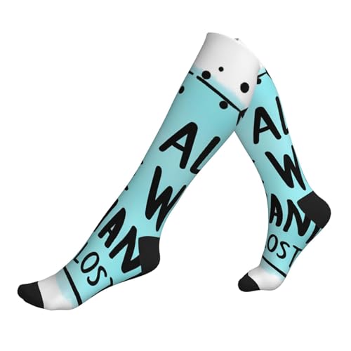Nuzjahu Not All Who Wander Are Lost1 Print Compression Socks For Women Men 15-20 Mmhg Circulation Knee High Socks Best Support For Nurse Running Travel 2 Black-2