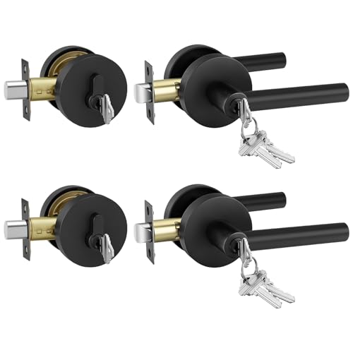 Goldenwarm Matte Black Exterior Door Lock Set with Deadbolt 2 Pack