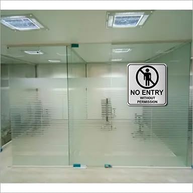 Image of Premium No Entry Without Permission Sign Board | 8 Inch Brushed Silver Acrylic Signage | Professional Restricted Area Name Plate with Self-Adhesive for Office, Bank, Hospital & Kitchen