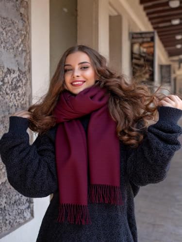 Bawnhaw Burgundy Large Scarf Pashmina Shawl for Women, Fall Winter Soft Cashmere-Feel Fringe Wrap Fashion Accessories for Wedding Bridal Evening Dresses