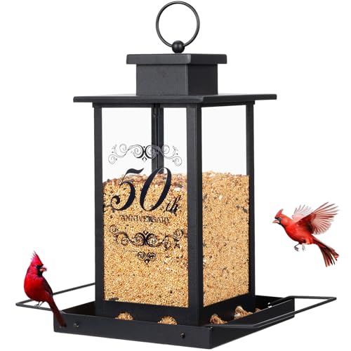 Urllinz 50th Anniversary Bird Feeders for Outdoors Decorations - Best 50 Year Wedding Gifts for Couple Parents, Squirrel Proof Decorations