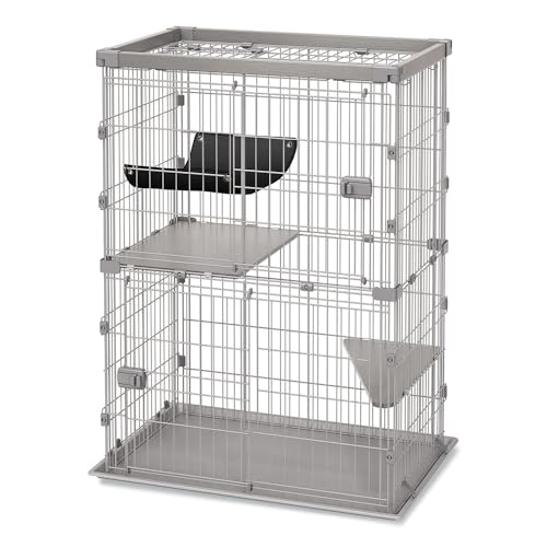 『mai』　　ウッディキャットケージ 二段　猫ケージ(アイリス) ウッディキャットケージ2段 PWCR-962V ウォールナット おしゃれ