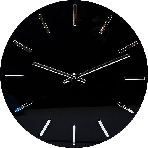 Image of BARGAINS-GALORE Hanging Modern Black Wall Clock - Battery Powered, 29Cm | Round Frameless | Perfect For Your Bedroom, Living Room | Home Office | Decoration Gift