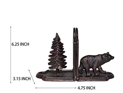 Juconsin Bear Bookends Decorative, Heavy Duty Cast Iron Bookends For The Shelves, Pine Tree And Bear Statue Book End, Vintage Shelf Decor, Antique Bronze #TOP1
