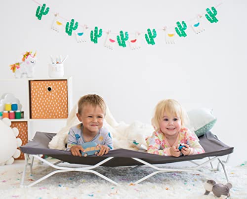 Regalo My Cot® Twin Portable Toddler Bed for Two Kids with Fitted Sheet, Foldable Kids Travel Bed & Camping Cot, Lightweight Sleeping Cot for Toddlers, Indoor/Outdoor, 47” x 47” x 9", Ages 2–5, Gray by Regalo - Used condition - US$42.65