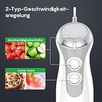 Stabmixer 4-in-1, 1000W Pürierstab Edelstahl, Stufenlose Geschwindigkeitssteuerung und Turbo, Inkl. 500ml Lebensmittelhacker und 700ml Messbecher, für Babynahrung, Suppen, Smoothies, Weiß – Ansicht 4