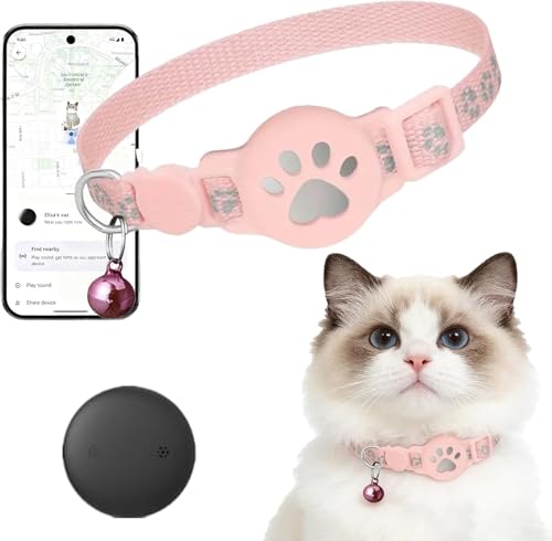 Générique Collier GPS Chat, 2026 Nouveau Traceur GPS Chat Tracker, sans Carte SIM, sans Abonnement Mensuel, Localisation Temps Réel, Imperméable et Durable (Rose)