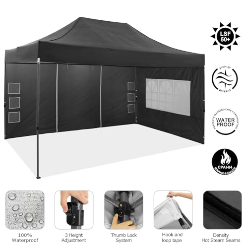 Image of COBIZI 10x15 Pop Up Canopy Tent with 4 Sidewalls,Heavy Duty Canopy,Black