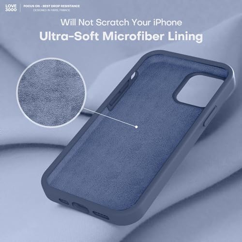 Image of LOVE 3000 Designed for iPhone 12 Case /iPhone 12 Pro Case, Premium Silicone with [Soft Anti-Scratch Microfiber Lining] Shockproof Protective Phone Case for Men Women Girls 6.1 inch, Navy Blue