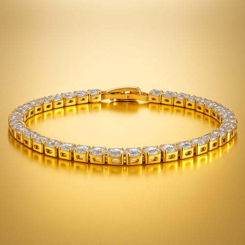 Image of BLACK PEARL Elegant Style Tennis Bracelet with Multicolour Zirconion Stones, Gold and Silver-Toned Bracelet For Women & Girls