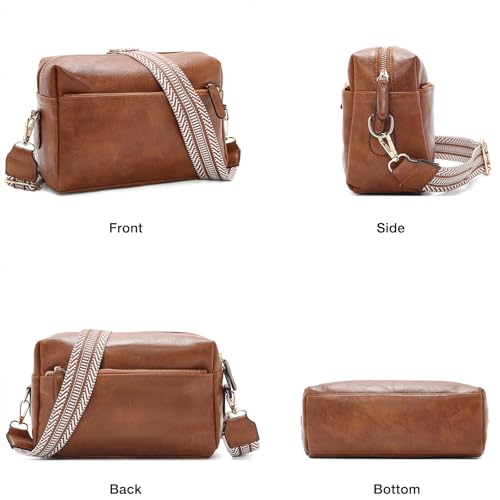 Image of FOXLOVER Small Crossbody Bags for Women Triple Zip Cell Phone Purses Vegan Leather Handbag with Colored Shoulder Strap(Brown)