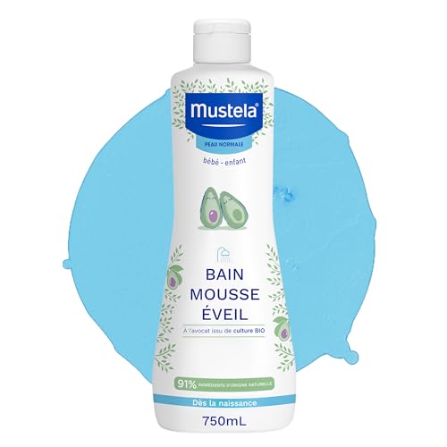 Mustela Bébé - Bain Mousse Éveil - Gel Lavant Bébé Doux et Haute Tolérance - 91Pourcent d'ingrédients d'origine naturelle - Corps et Cheveux Mousse Douce et Sensorielle - Bain Moussant