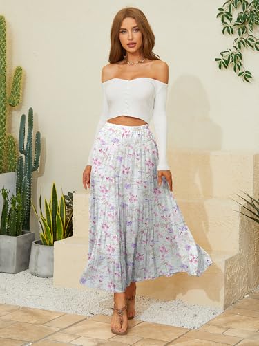 Image of NASHALYLY Women's Chiffon Elastic High Waist Pleated A-Line Flared Maxi Skirts