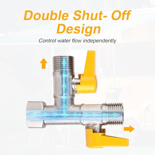 Image of RV 3-Way By-Pass Valve Replacement, 1 /2 inch NPT RV Pump Converter Winterizing Water Valve for Shower Kitchen Industry