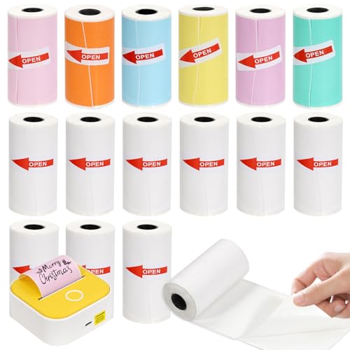 Image of 15 Rolls 53 * 28mm Mini Printer Sticker Thermal Paper,Self-Adhesive Multicolor Paper Compatible with T02 /M02 Mini Thermal Printer Study Notes, Journal Photos