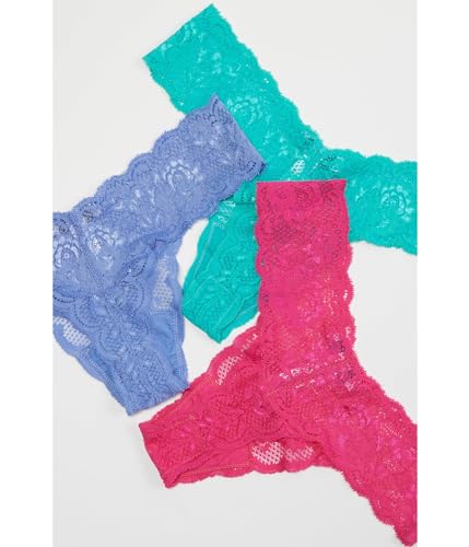 Image of Cosabella Womens Never Say Never 3 Pack Lowrider Thong Portif Bl Flori Pink Addy Grn One Size