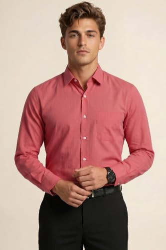 Image of Peter England Men's Everyday Solid Slim Fit Full Sleeve Formal Shirt | Cotton-Rich