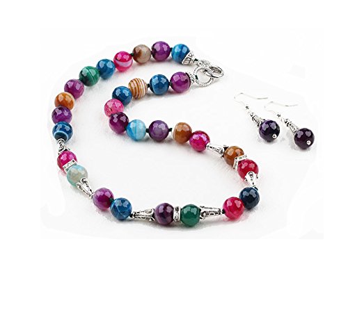 Preisvergleich Produktbild Halskette mit passenden Ohrringen, facettierter Achat, 12 mm, mehrfarbig