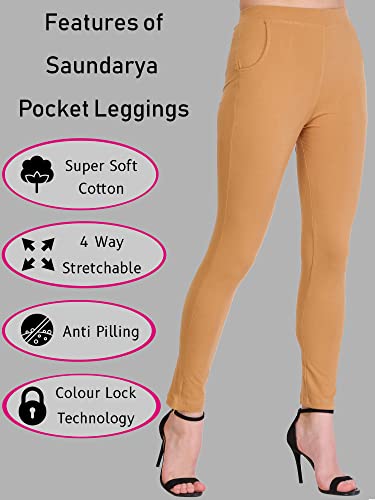 Image of Saundarya Pocket Leggings Slim fit Ankle Length uper Comb Stretchable Premium Cotton Lycra Leggings with 2 Pockets