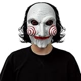 FLORENCE IISA Saw Billy Mask Full Head Latex Mask with Hair Scary Halloween Puppet Clown Costumes for Adult(White)