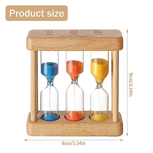 Sand Timer, 3 Colors Hourglass Timer, 1+3+5 Minute Mini Wooden Hourglass Clock, Sand Timers for Kids Kitchen Cooking Timer - Image 2